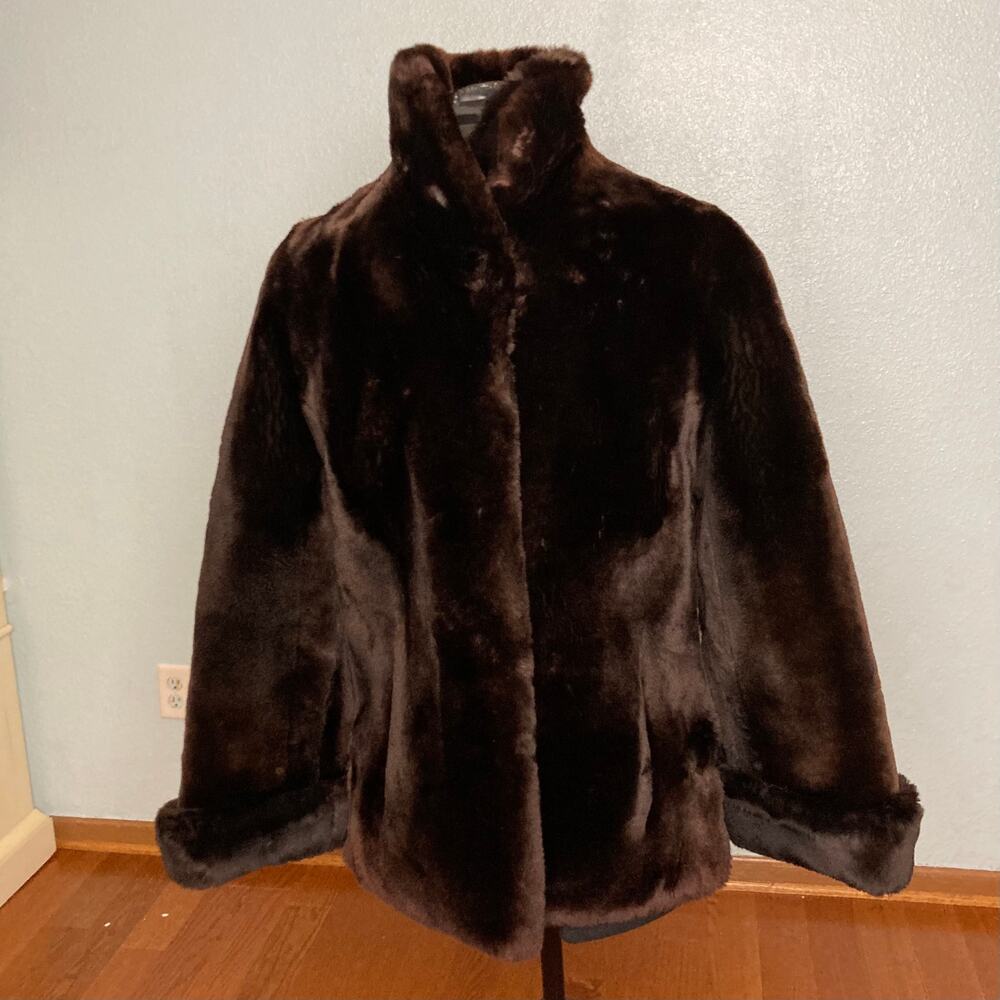 M 6 8 faux fur Sheared Beaver Fur Jacket Coat Vintage Mouton brown - Picture 3 of 11